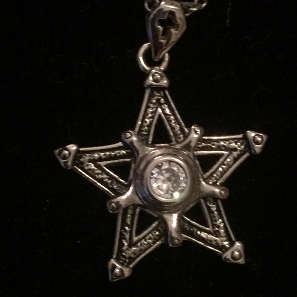 STAR of DAVID SS, 18" chain with Center Stone - Picture 1 of 6